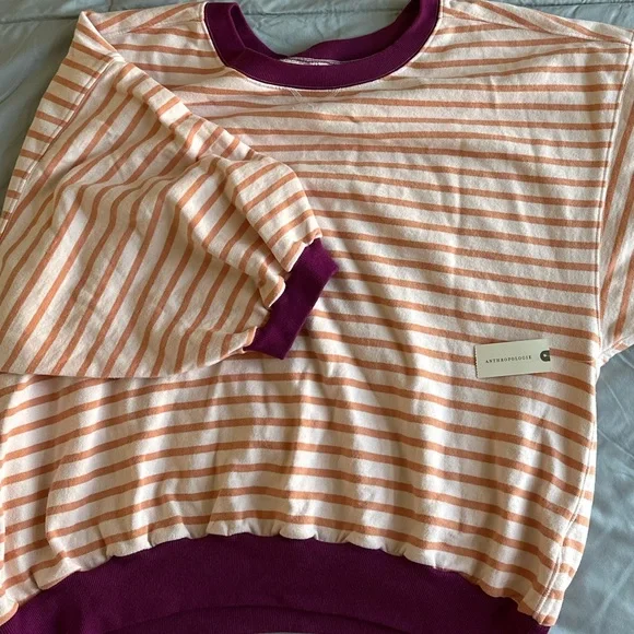 Anthropologie Striped Sweatshirt in Peach and Burgundy - Picture 3 of 3